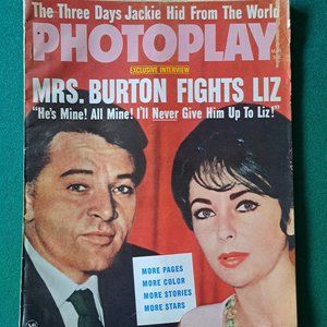 Vintage 1963 Photoplay magazine,Mrs. Burton fights Liz.